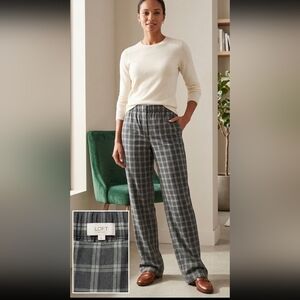 LOFT Gray Plaid Wide-Leg Pants